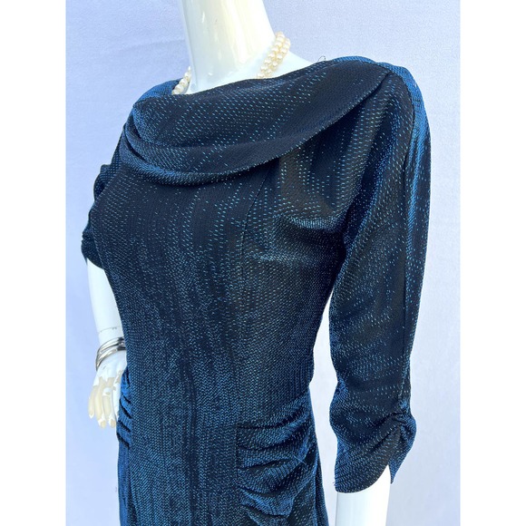 80’s Metallic Blue Threaded Sheath Dress - Picture 3 of 11